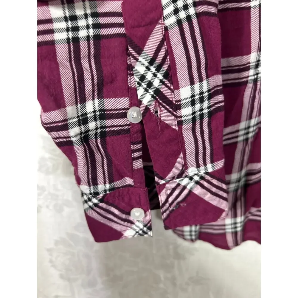Torrid Button Up 1 1X Burgundy Plaid Lightweight - Picture 2 of 10